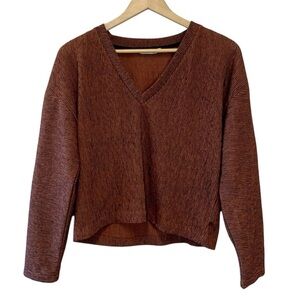 Zara Trafaluc Burnt Orange V-Neck Long Sleeve Top Semi-Cropped Size Small